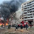 Dnipro …a residential building smashed recently by a russian missile…people ins…