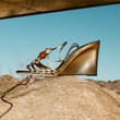 Summer mirage: the Lova wedge combines liquid gold leather with beaded elements…