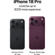 The iPhone 18 Pro and iPhone 18 Pro Max models could be up to $200 more expensi…