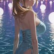 海夢ちゃんと幻想的なナイトプール