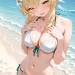 水着な蛍を海に連れて行って眺めたい☀️🌴🤗 蛍 / Lumine #原神 #GenshinImpact SFW anime-style illustratio…