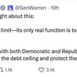 Breaking: Elizabeth Warren (D) calls for the elimination of America's debt limit