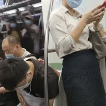 高跟御姐地铁脱鞋晾脚