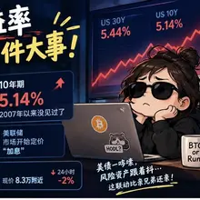 美债今天这一哆嗦，市场都跟着抖了😂 30年期收益率冲到 5.44%，创2004年以来新高； 10年期也摸到 5.14%，2007年以来少见。 更离谱的是，全球…