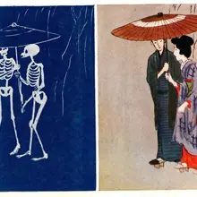 「骨の絵葉書」。昭和初期、エロ・グロ・ナンセンスの時代に発行された絵葉書です。右側に人物が描かれ、左側にはその人物の骨が描かれています。明治時代にX線が発見さ…