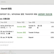 看到大家都在讨论standx 不tge了， 然后去检查了一下钱包 哎 还有97u在里面 捡钱了 直接提现就行，速度蛮快的 之前等着嘴撸份额，这下好像真的一毛都…