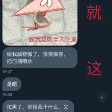 过门前说自己是狗还是处男萌新。严肃拒绝别来过门以后。这SB开始破防，两副面孔。抖音被我拉黑再跑到X上私信。 还发自己黢黑的小针菇。还要翻身做主？你这货色当狗都…