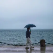 烟雨中的大海，也依旧美丽