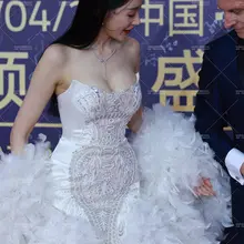 No.mx1483张天爱澳门新时代国际电视节生图，白色羽毛裙，超级深V低胸饱满半球，超清细节原相机版，微水印 [182P+2.46G] #明星生图 #张天爱…