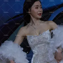 No.mx1483张天爱澳门新时代国际电视节生图，白色羽毛裙，超级深V低胸饱满半球，超清细节原相机版，微水印 [182P+2.46G] #明星生图 #张天爱…