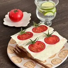 🍅Jellycat Sandwich ◡̈ 省时省力的一只番茄奶酪三明治🧀 酸甜多汁的大番茄被奶香咸鲜的奶酪厚厚包裹 食用前撒些黑胡椒是关键 完美激发意式风味😉